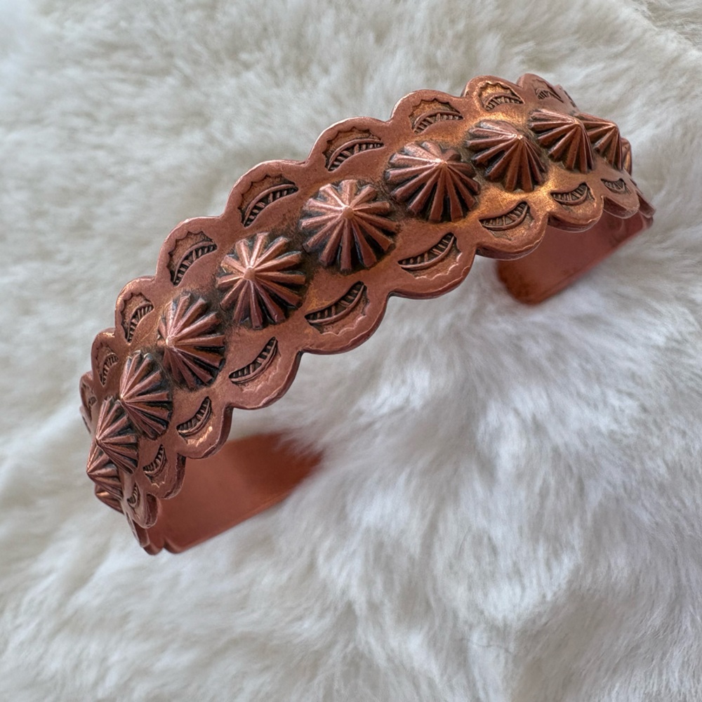 Copper Bell-Vintage Stamped Copper Cuff Bracelet Southwest Style